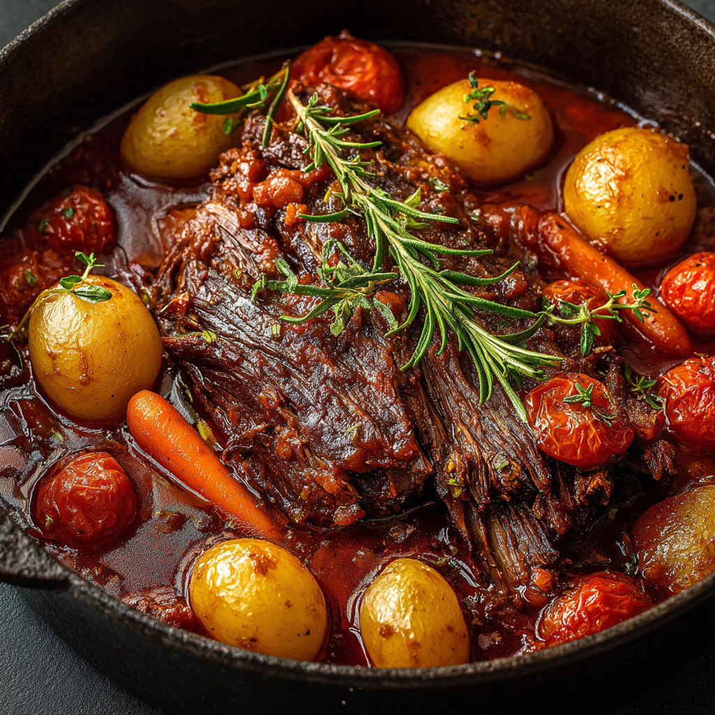 Bœuf mijoté à l’italienne aux légumes fondants.