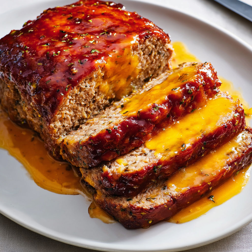 Une portion de Pain de viande au fromage cheddar sur un plate.