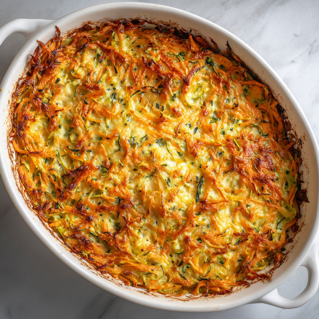 Gratin de légumes râpés au paprika et cumin, léger et savoureux.