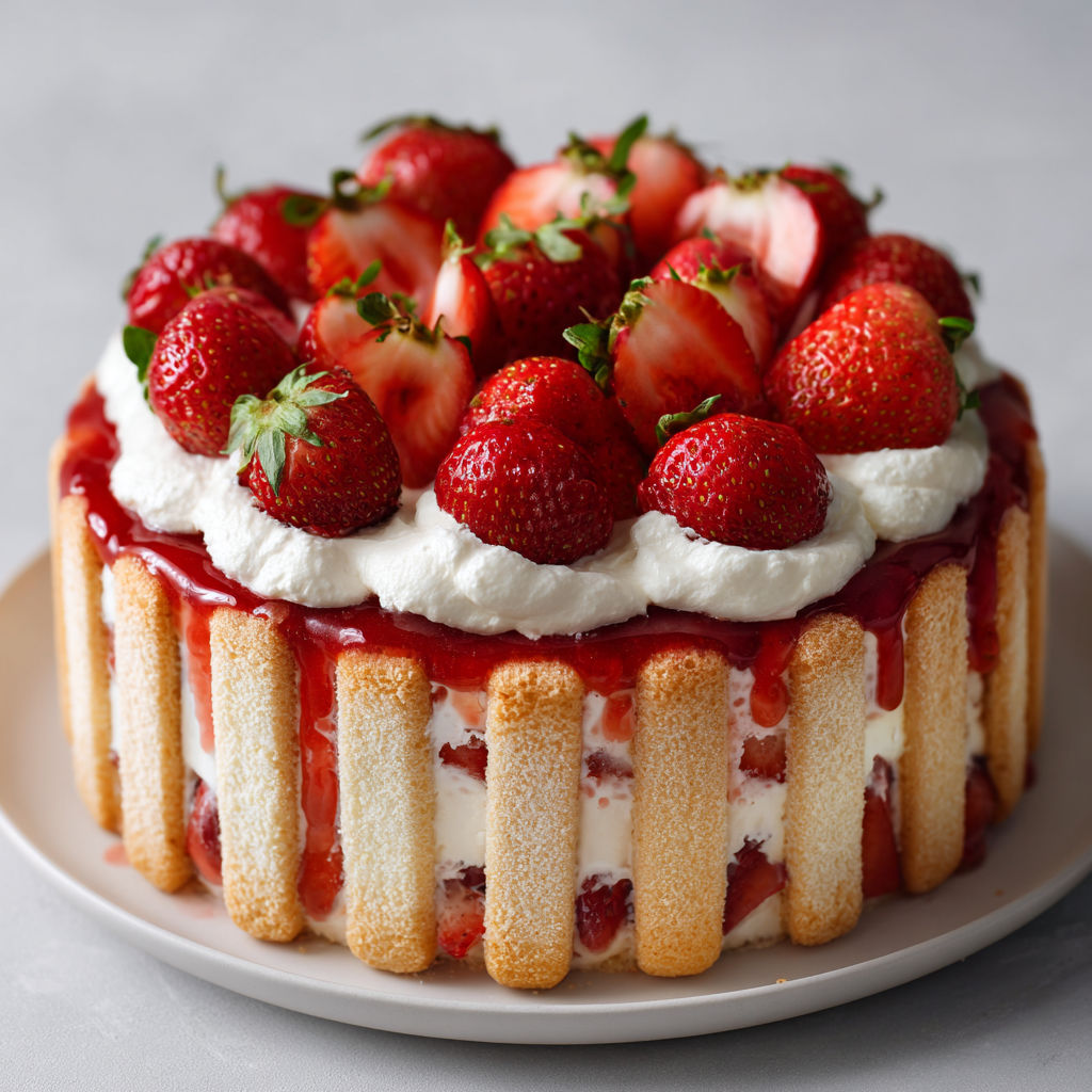 Charlotte aux fraises façon ultra gourmande sans cuisson, dessert frais à la crème mascarpone et biscuits imbibés.