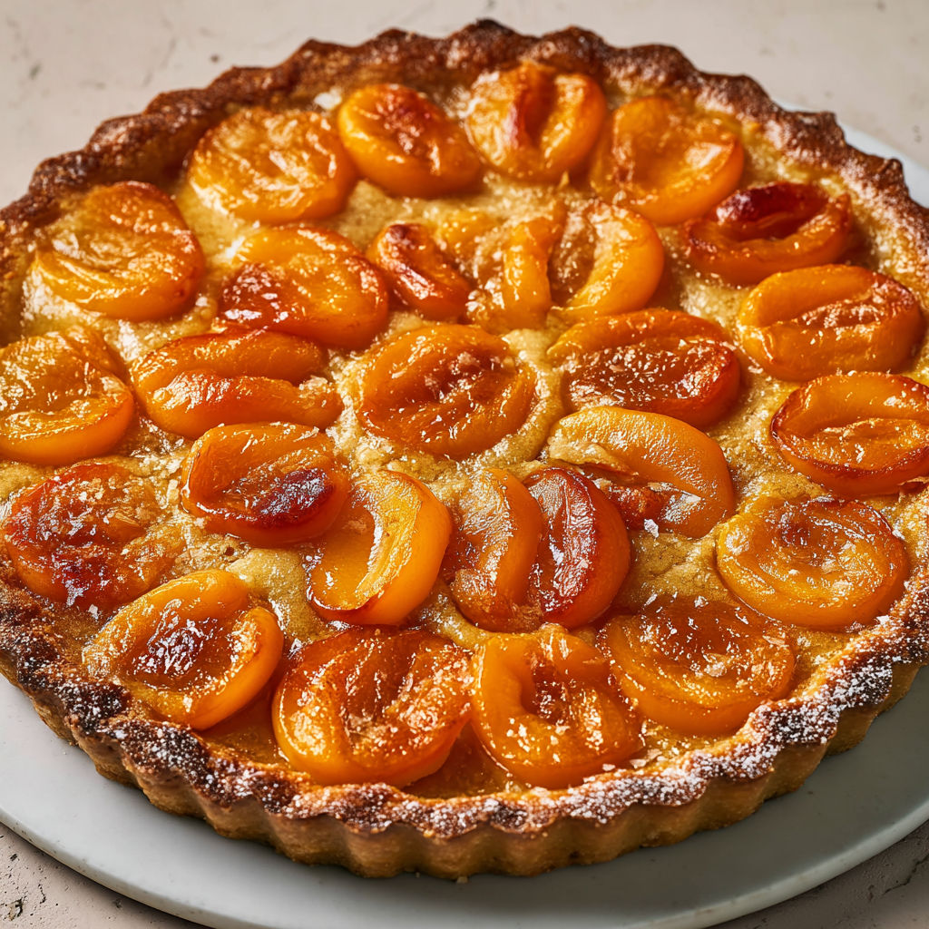 Tarte amandine aux abricots maison fondante, dessert fruité à la crème d’amande et pâte sablée.