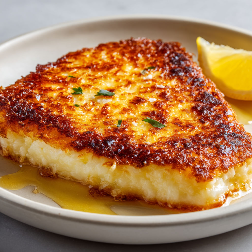 Saganaki grec croustillant au fromage doré et citron frais, entrée chaude typique de la cuisine méditerranéenne.