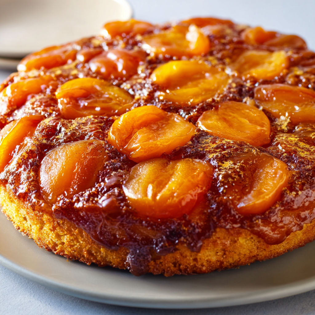 Gâteau renversé aux abricots caramélisés et pâte moelleuse au beurre.