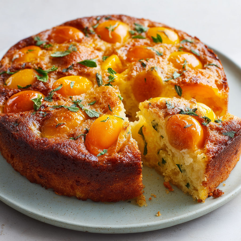 Gâteau fondant abricot et verveine parfumée à la poudre d’amandes et farine de riz.