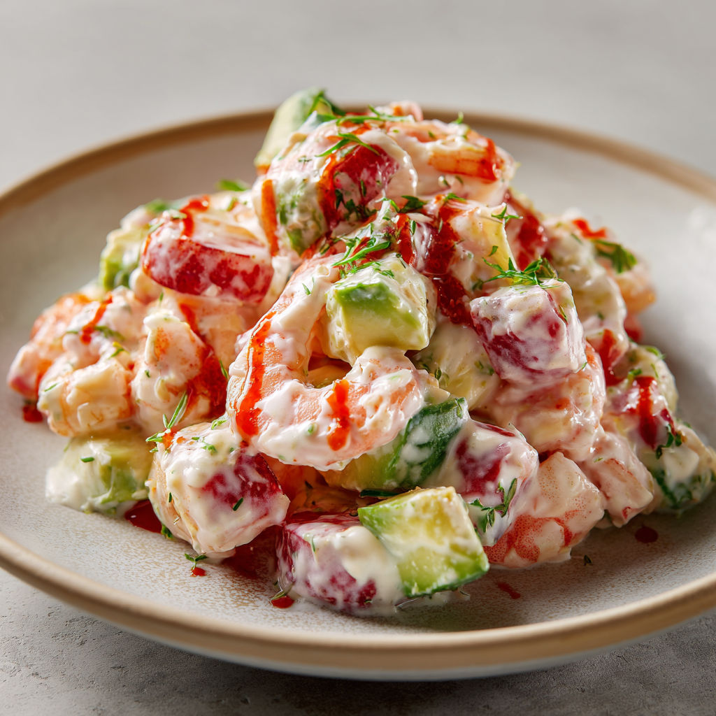 Une salade de crevettes simple et délicieuse, servie dans un bol.