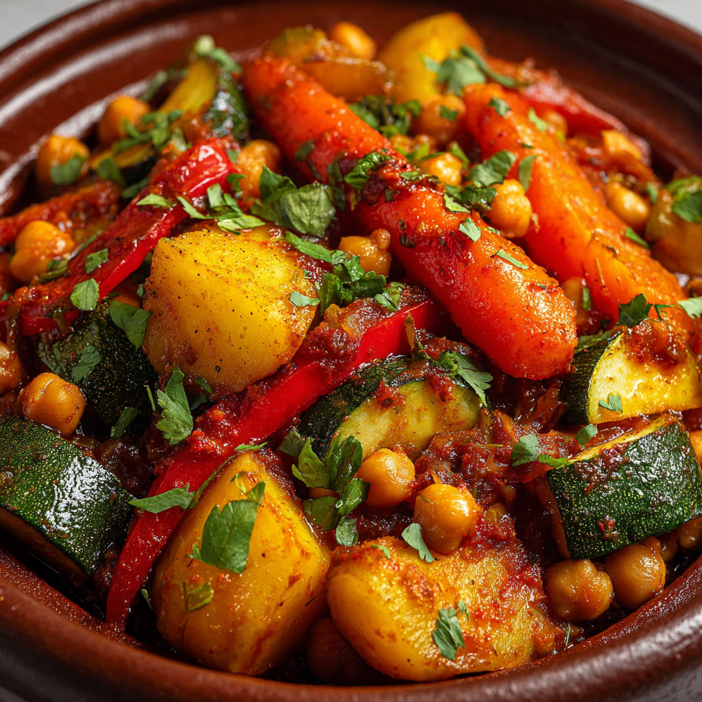Tajine de Légumes Parfumé, remplie de légumes et épices.