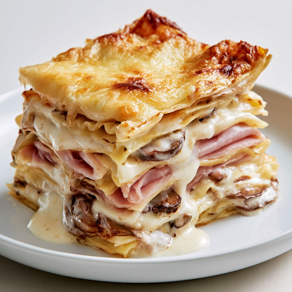 Lasagnes Familiales au Jambon, Champignons et Béchamel Fondante.