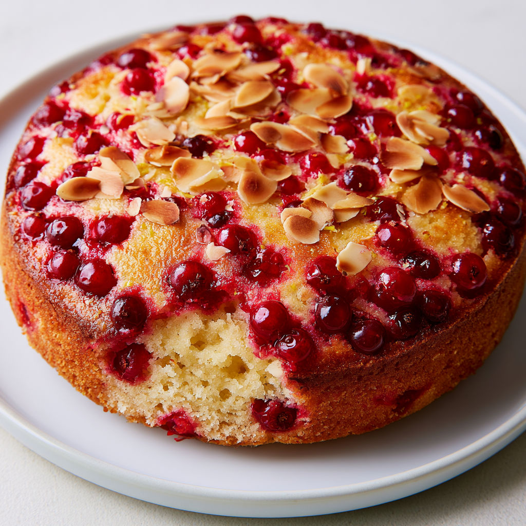 Gâteau Fondant Amande & Groseille au Citron, Recette Sans Matière Grasse.