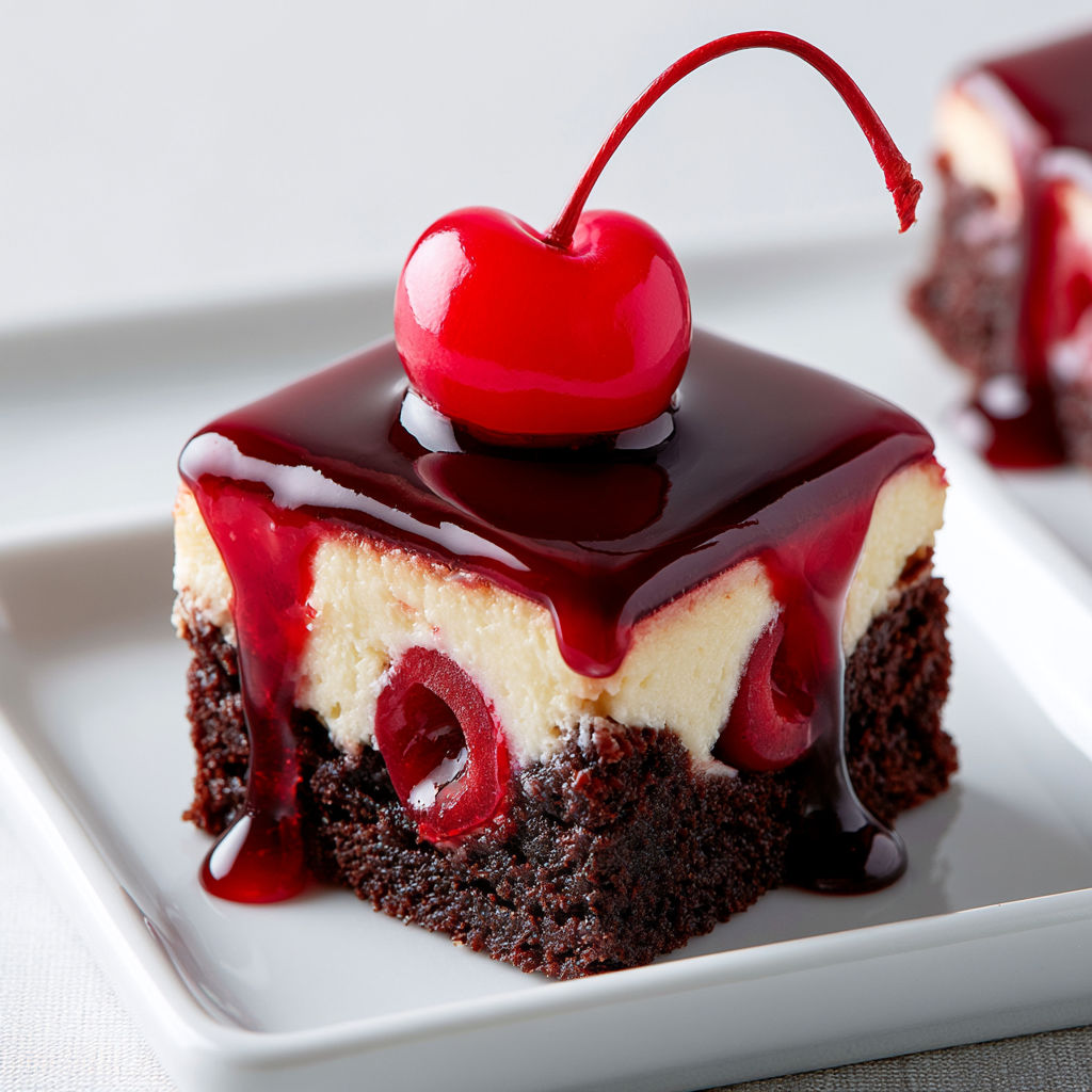 Brownie Cheesecake Gourmand aux Cerises et Glaçage Brillant Maison.