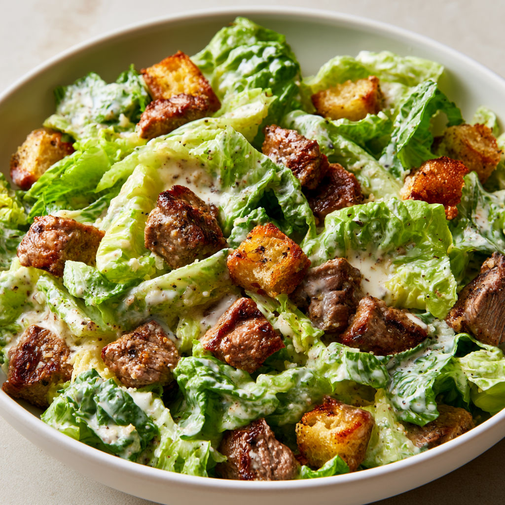 Salade César Gourmande au Gigot d’Agneau et Croûtons à l’Ail.
