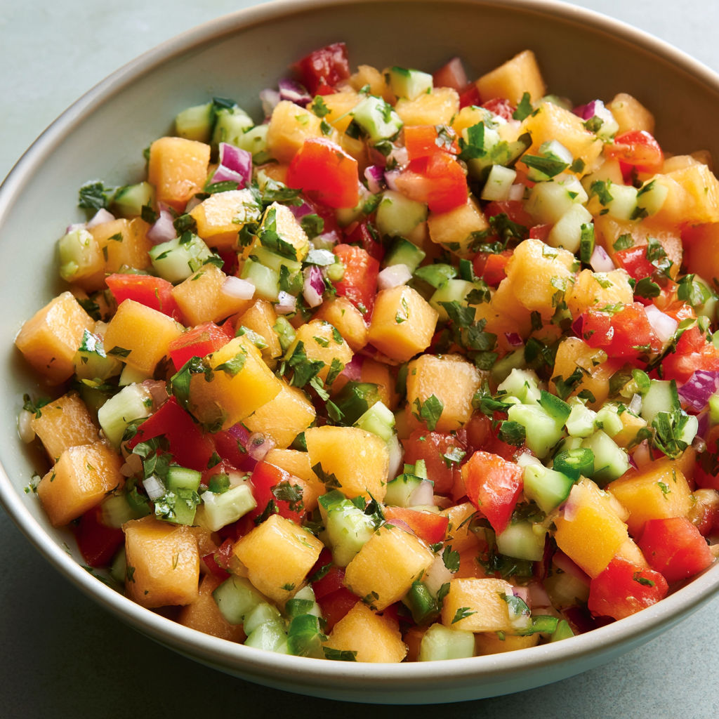 Salsa Tropicale au Melon Cantaloup, Tomates et Piment Jalapeño.