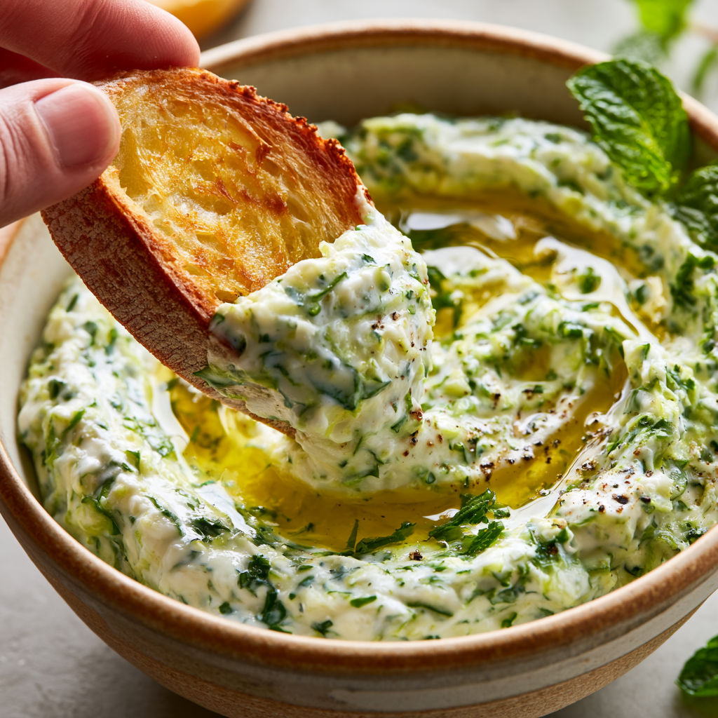 Tartinade Crémeuse de Courgette au Chèvre Frais et Herbes du Jardin.