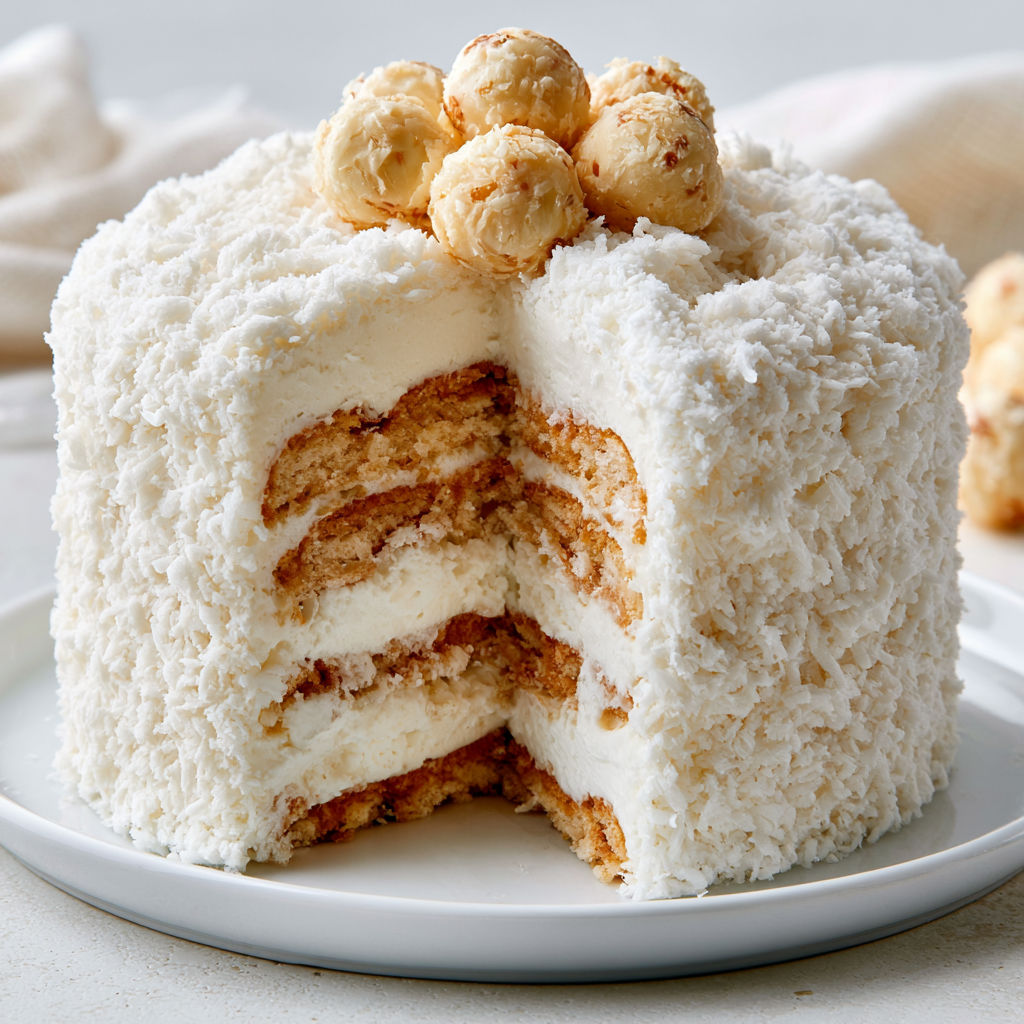 Un gâteau Raffaello aux Petits Beurre .