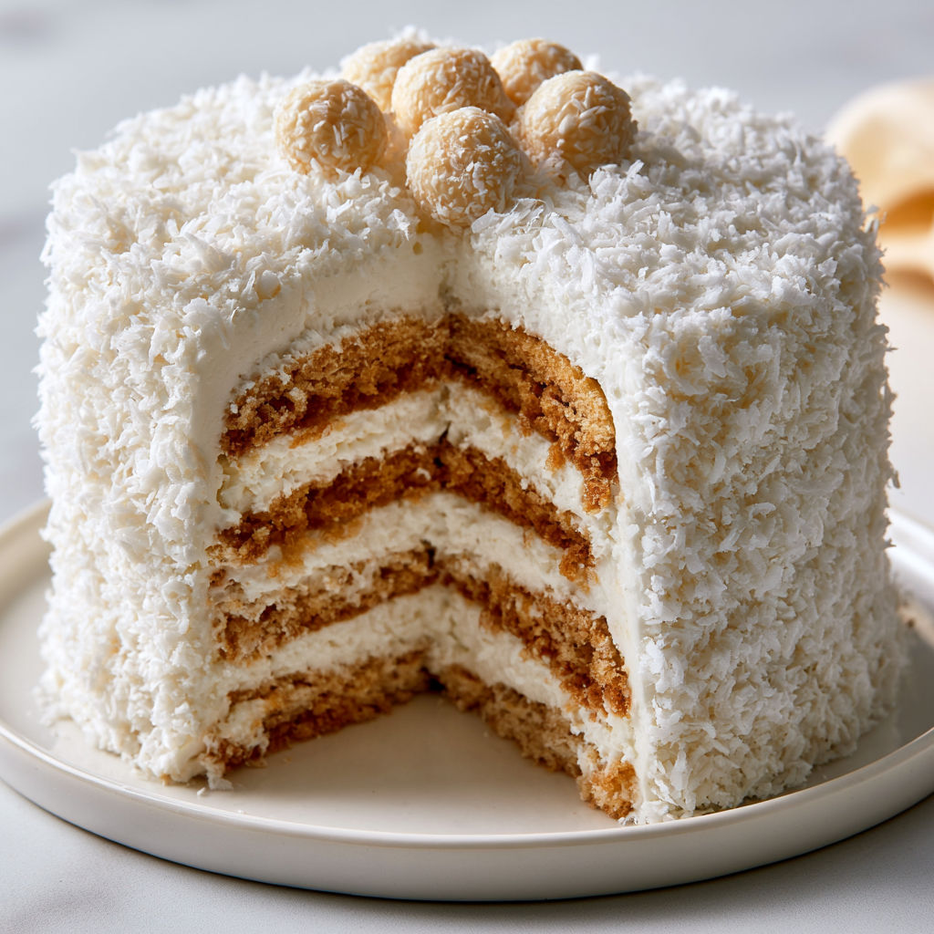 Gâteau Raffaello Sans Cuisson aux Petits Beurre et Crème Coco Mascarpone.