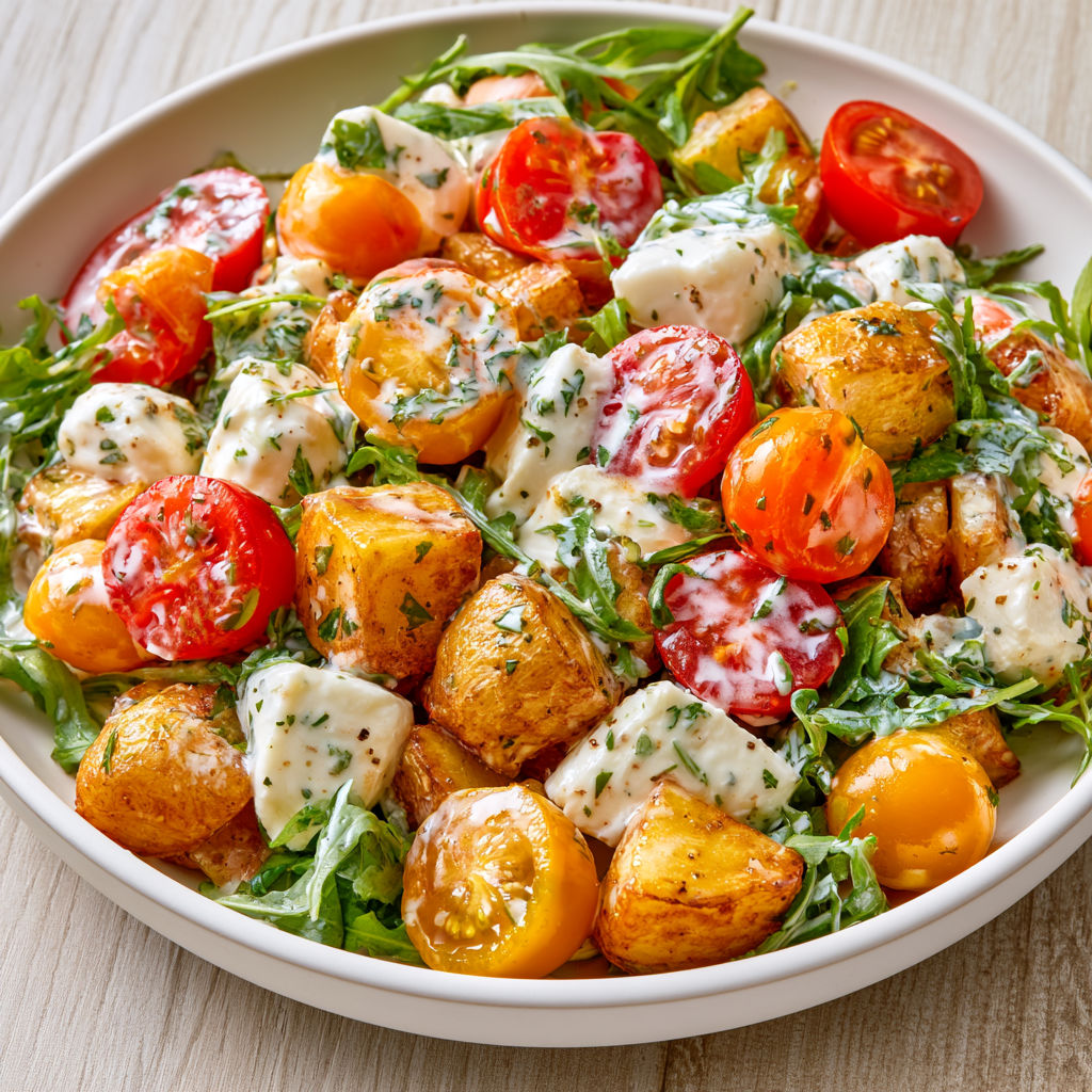 Salade Fraîcheur Italienne aux Pommes de Terre, Roquette et Mozzarella Fondante.