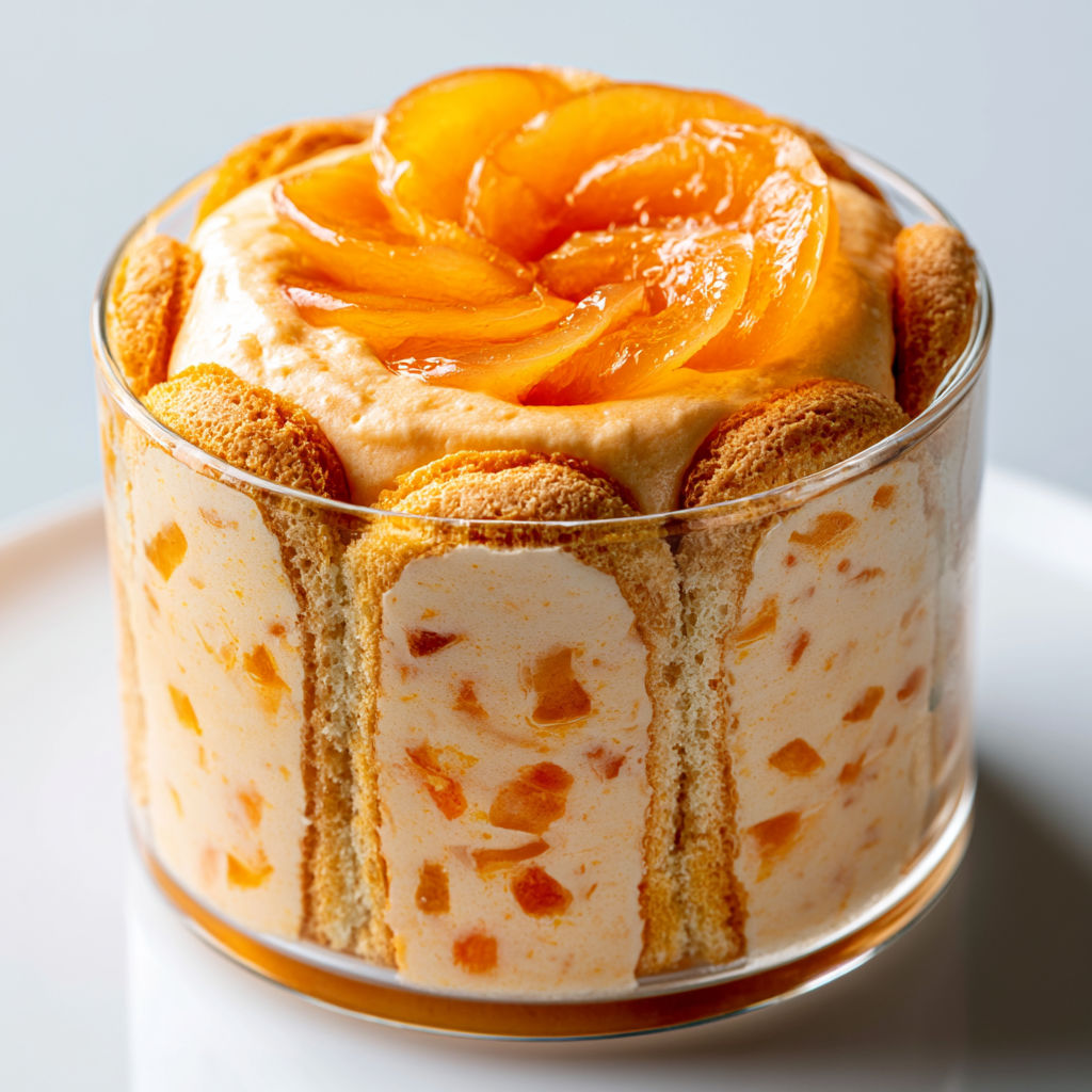 Une verrine de Charlotte aux Abricots Maison, un dessert fruité, léger et élégant.