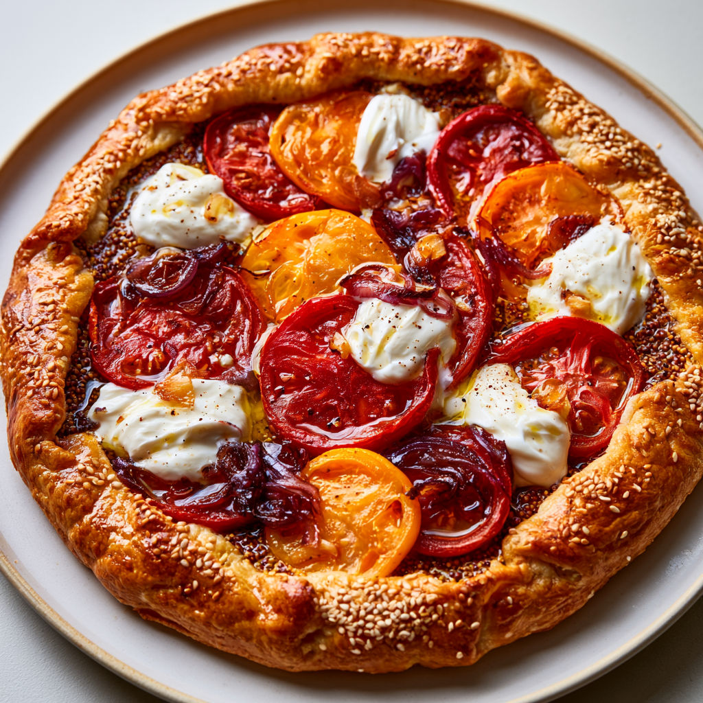 Tarte à la Tomate Express aux Oignons Rouges, Moutarde et Miel.