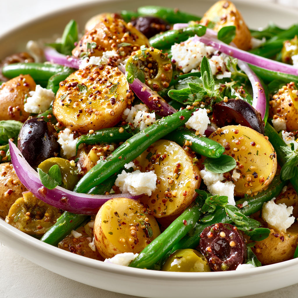 Salade Gourmande de Pommes de Terre et Haricots Verts aux Olives et Herbes Fraîches.