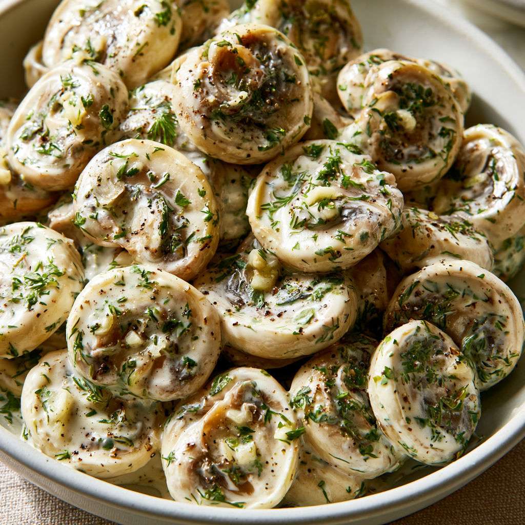 Salade de Champignons Émincés au Citron et aux Herbes Fraîches.