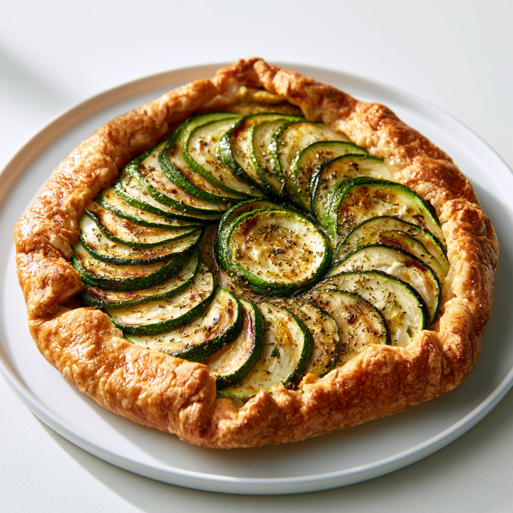 Tarte Campagnarde aux Courgettes Fondantes Marinées à l’Huile d’Olive et Herbes de Provence.