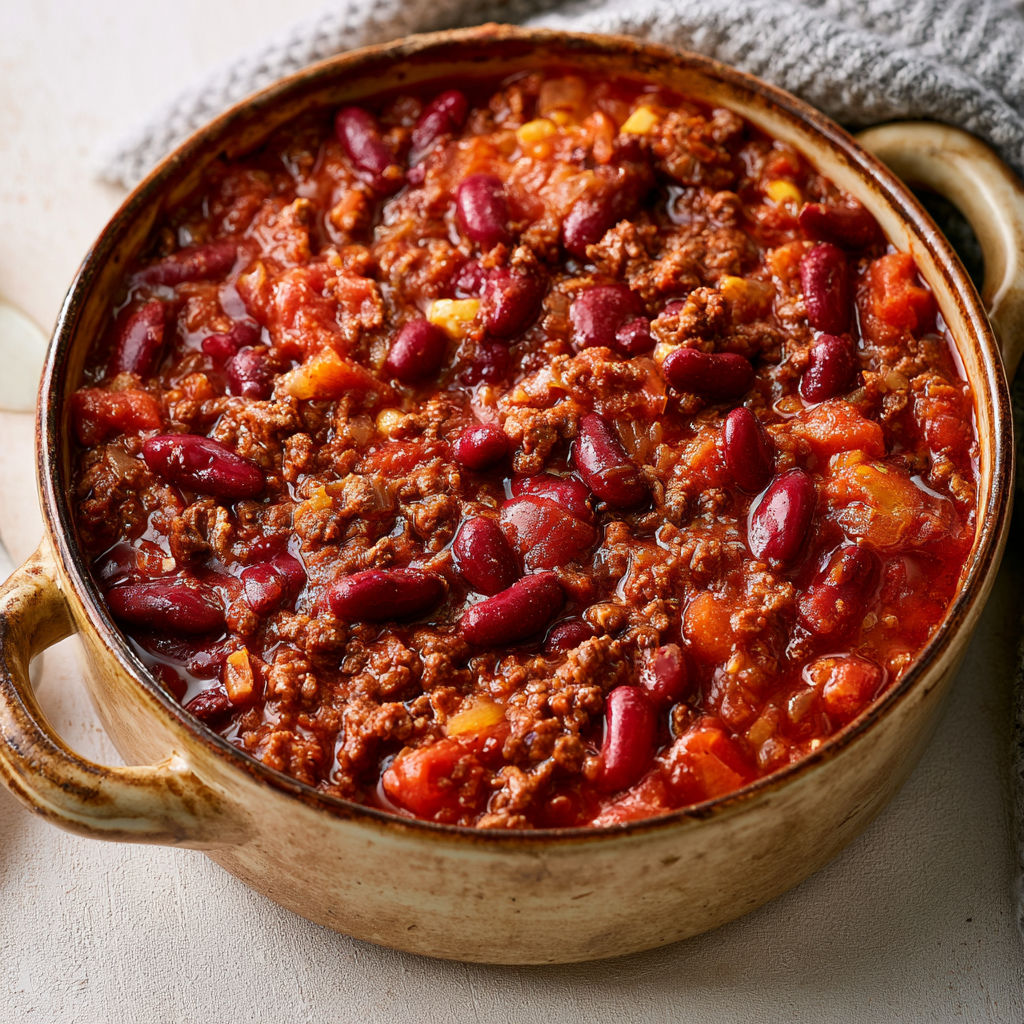 Un plat de chili con carne express est prêt à être mangé.
