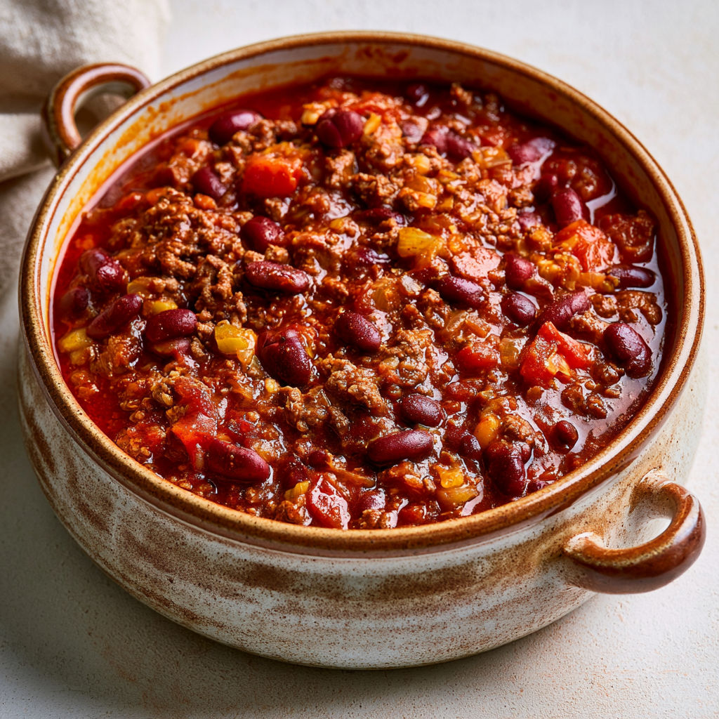 Chili Con Carne Maison, Bœuf Haché, Haricots Rouges et Sauce Tomatée Épicée.