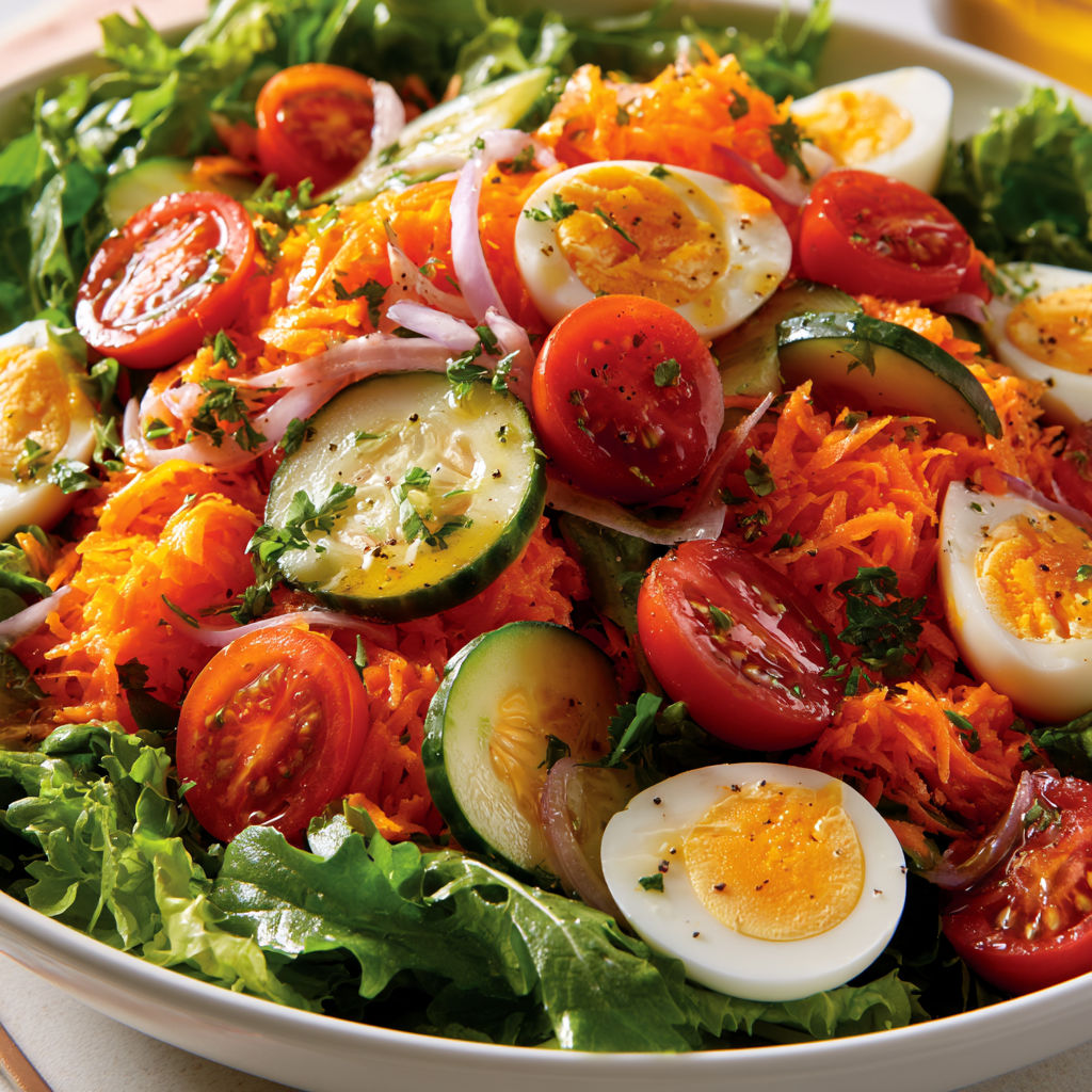 Salade Campagnarde aux Carottes Croquantes, Œufs Durs et Vinaigrette à la Moutarde.
