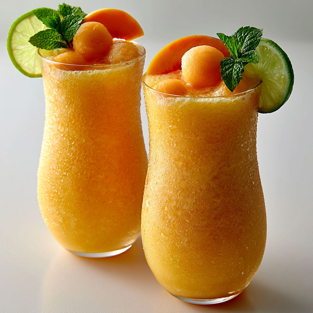 Smoothie Melon, Pêche et Menthe Fraîche à l’Eau de Coco.