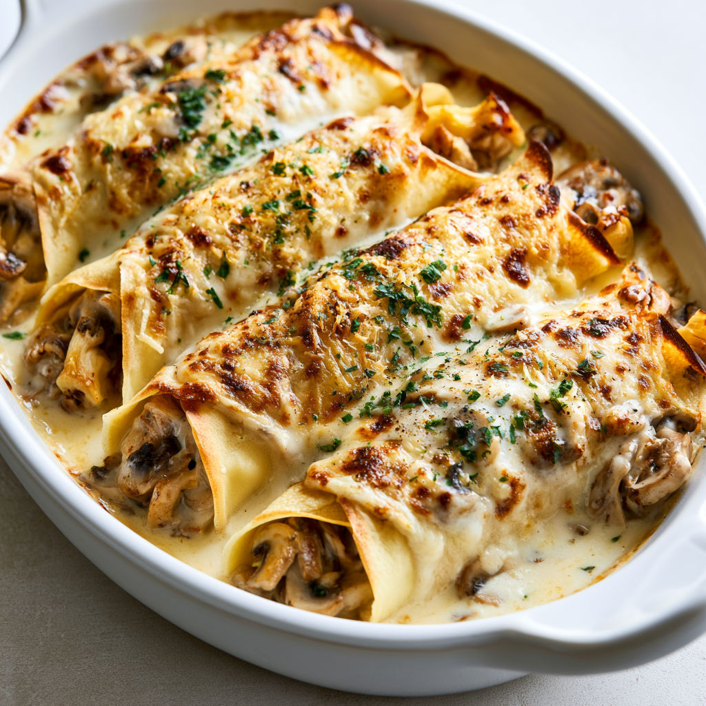 Crêpes Gratinées aux Champignons et Béchamel Crémeuse.