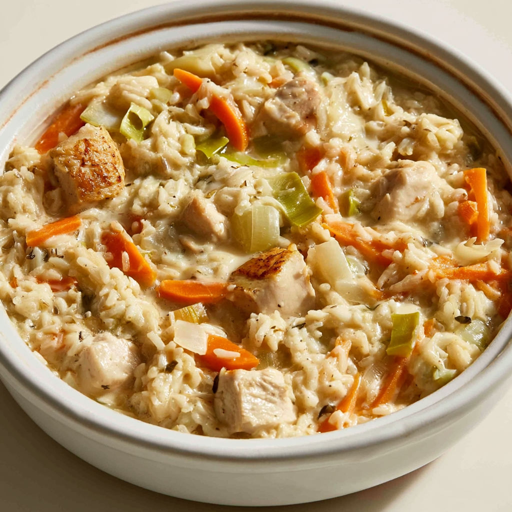 Casserole de Poulet, Riz & Carottes à la Crème.