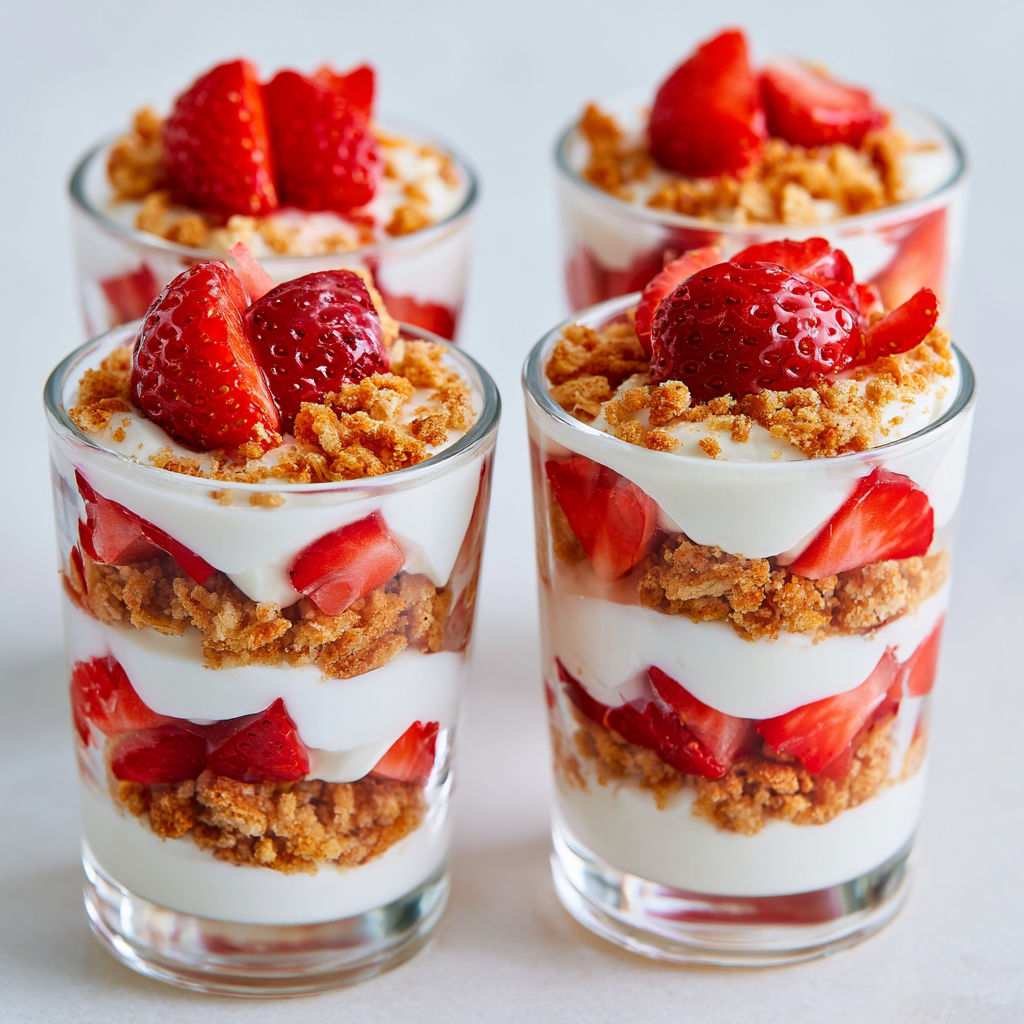 Verrines Fraises, Yaourt Grec & Crumble Croquant.