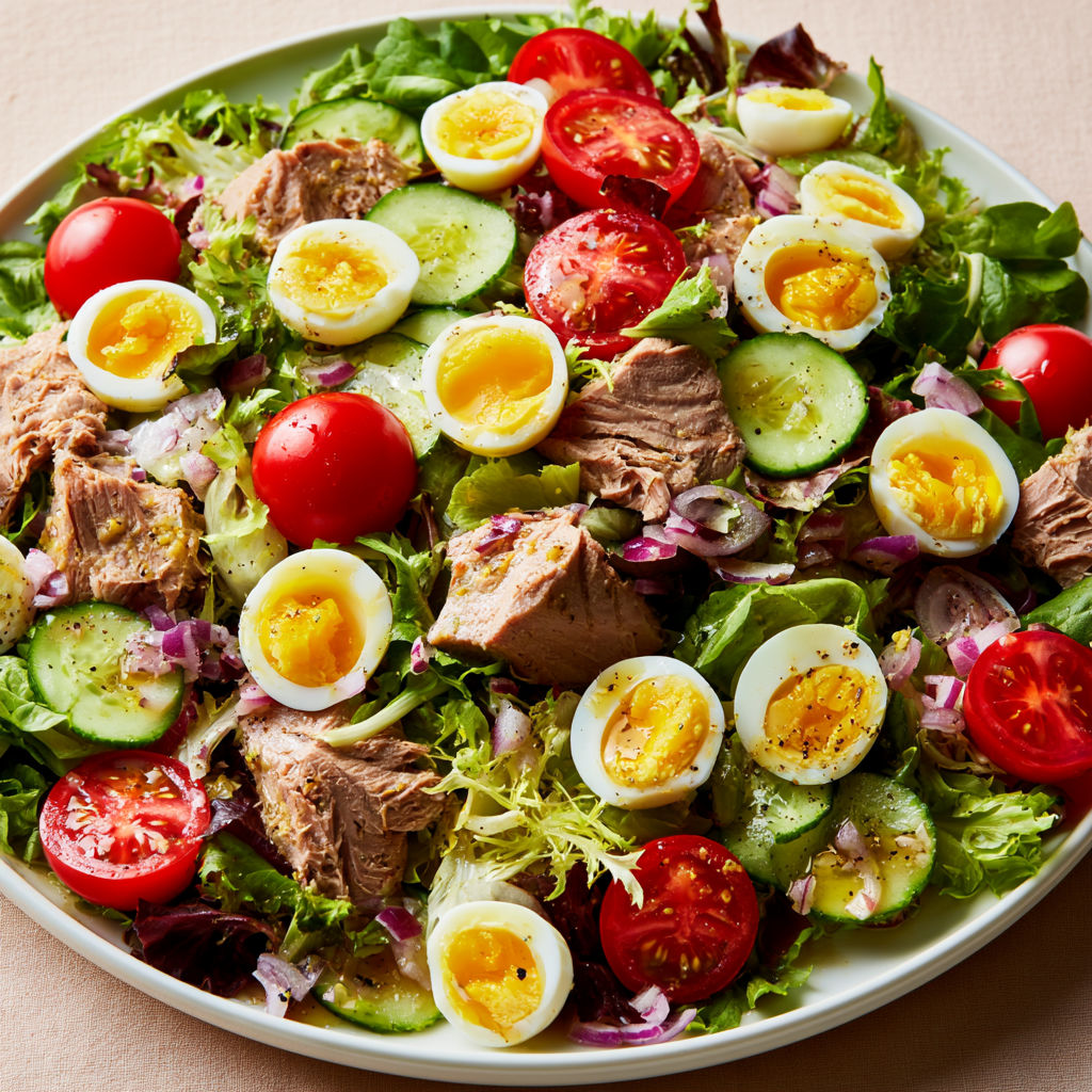 Salade au Thon, Œufs de Caille & Tomates Cerises.