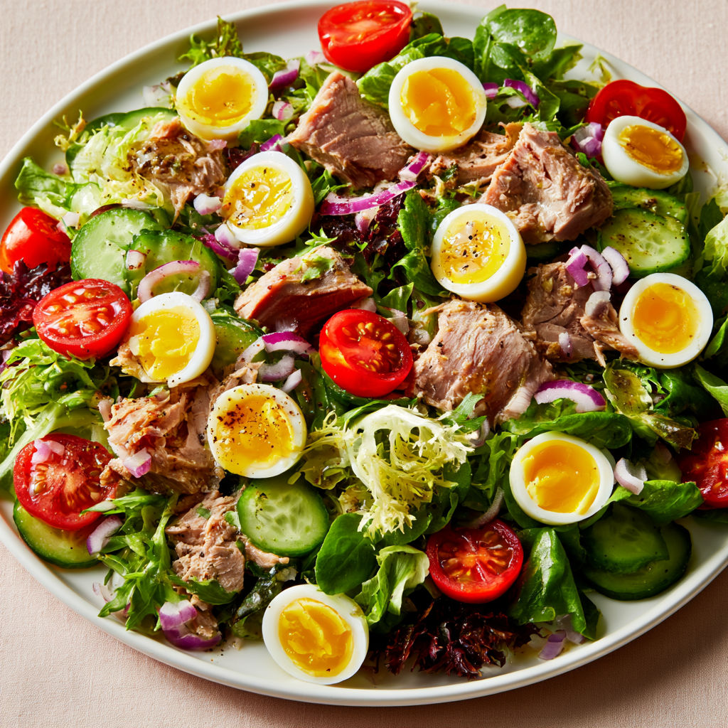 Salade Gourmande au Thon, Tomates Cerises & Oignon Rouge.