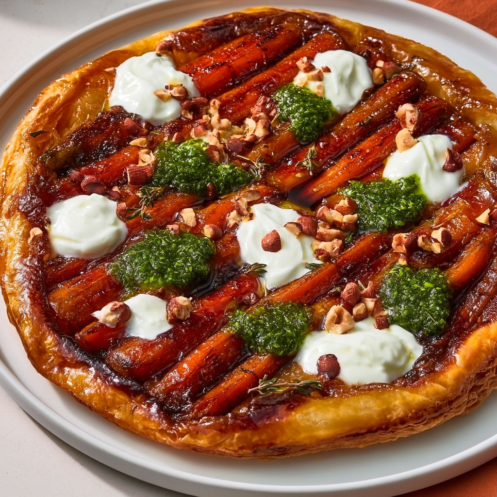 Tarte Tatin Salée aux Carottes et Pesto Maison.