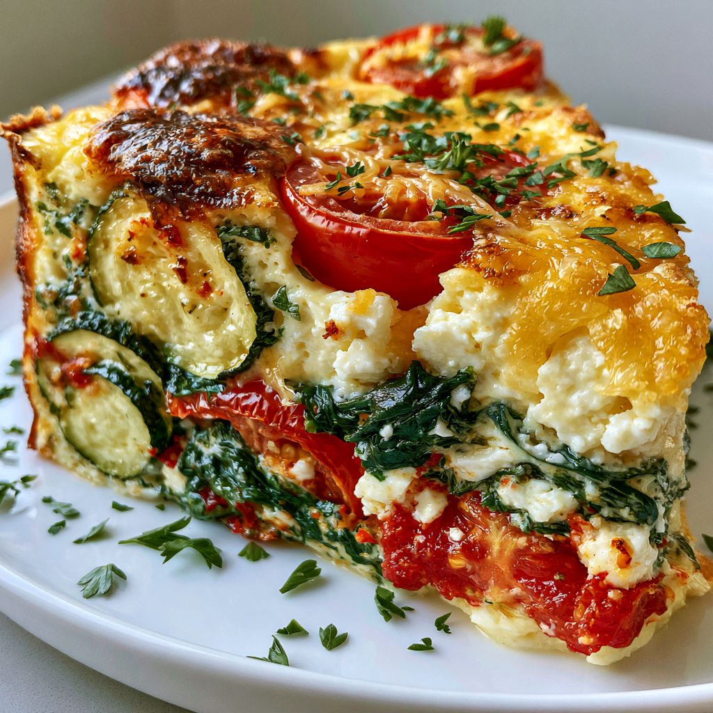 Quiche Sans Pâte aux Courgettes, Épinards et Feta.