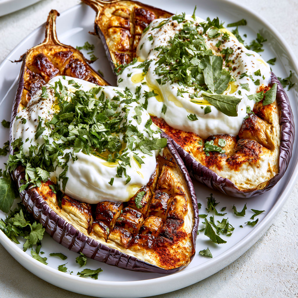 Aubergines Fondantes Rôties au Paprika et Sauce Onctueuse.