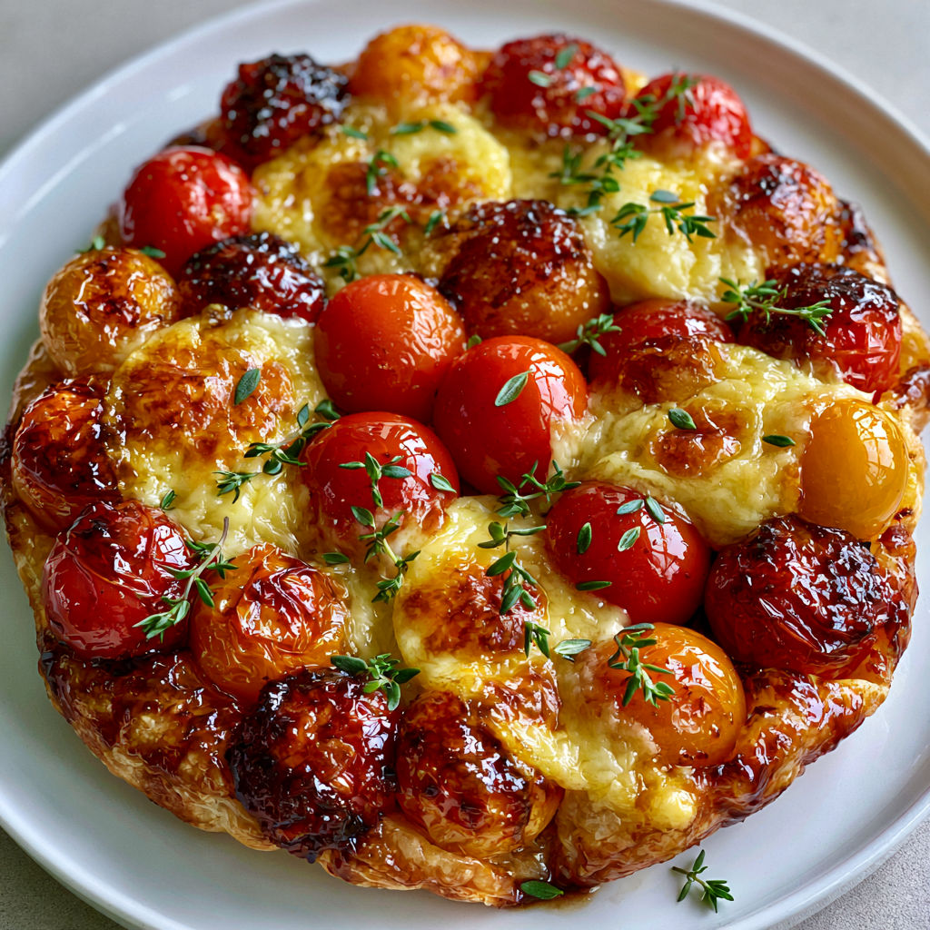 Tarte Tatin Salée aux Tomates Cerises Caramélisées et Tomme.