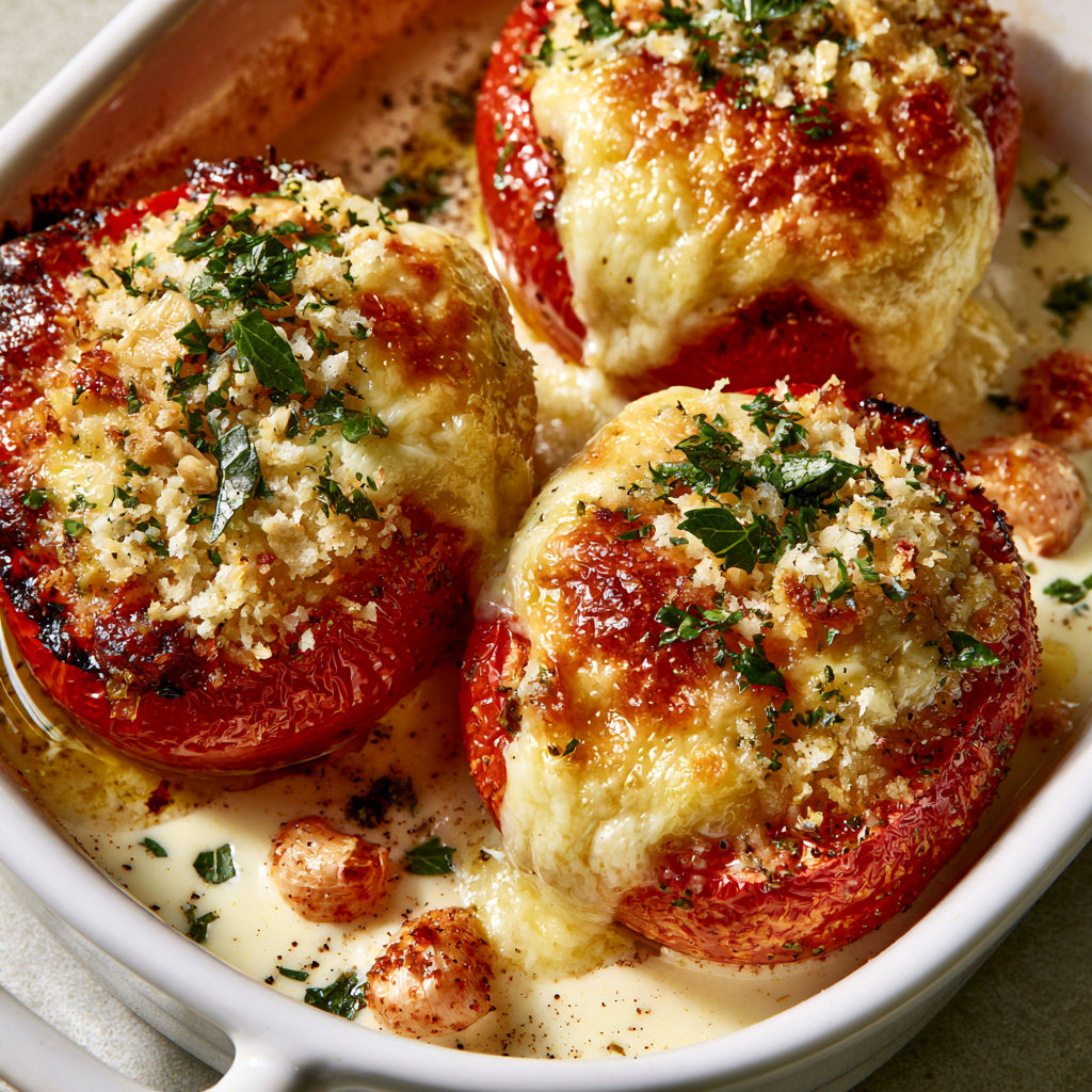 Tomates Gratinées au Four, Crème et Chapelure Persillée.