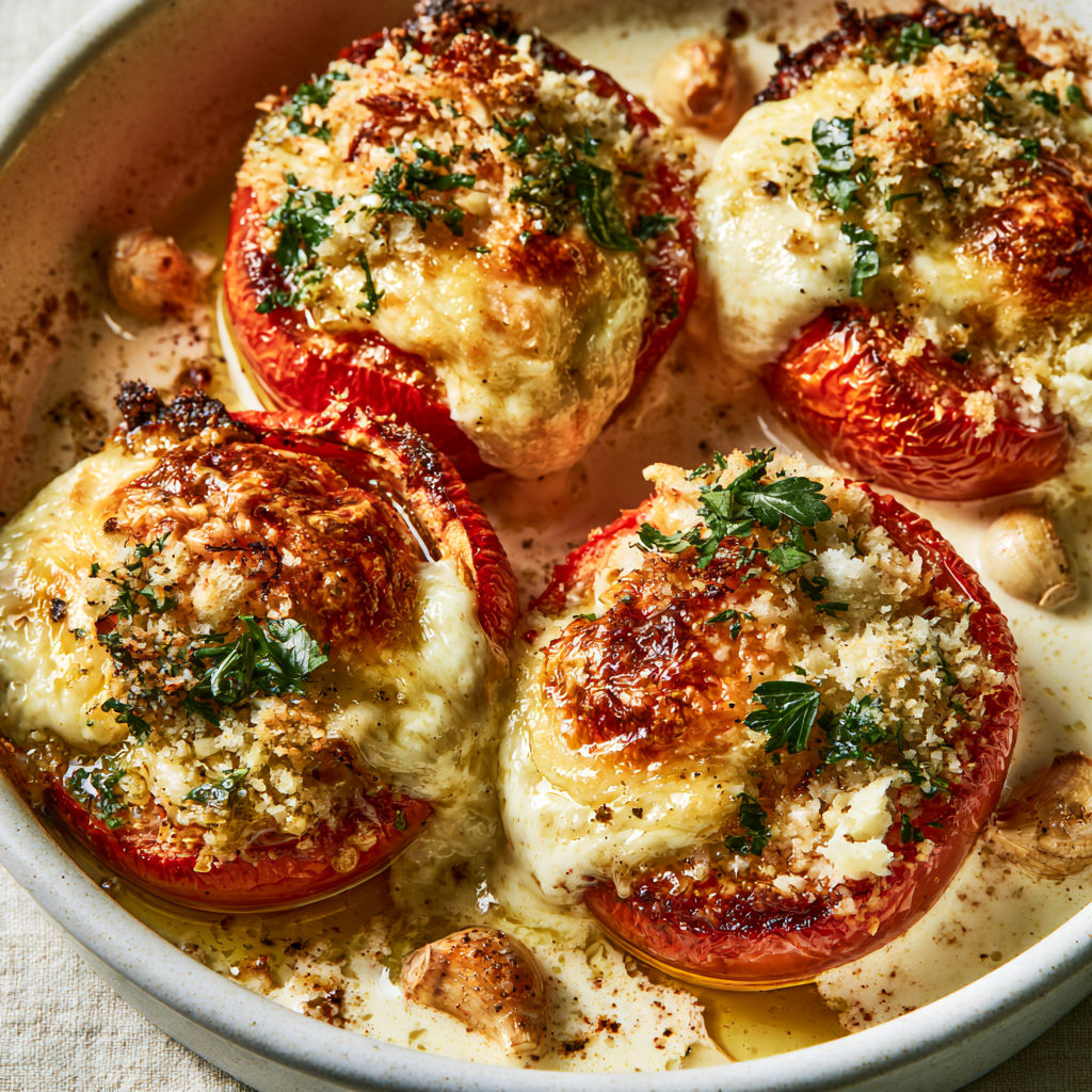 Une recette de Tomates Rôties au Four à la Crème et aux Herbes.