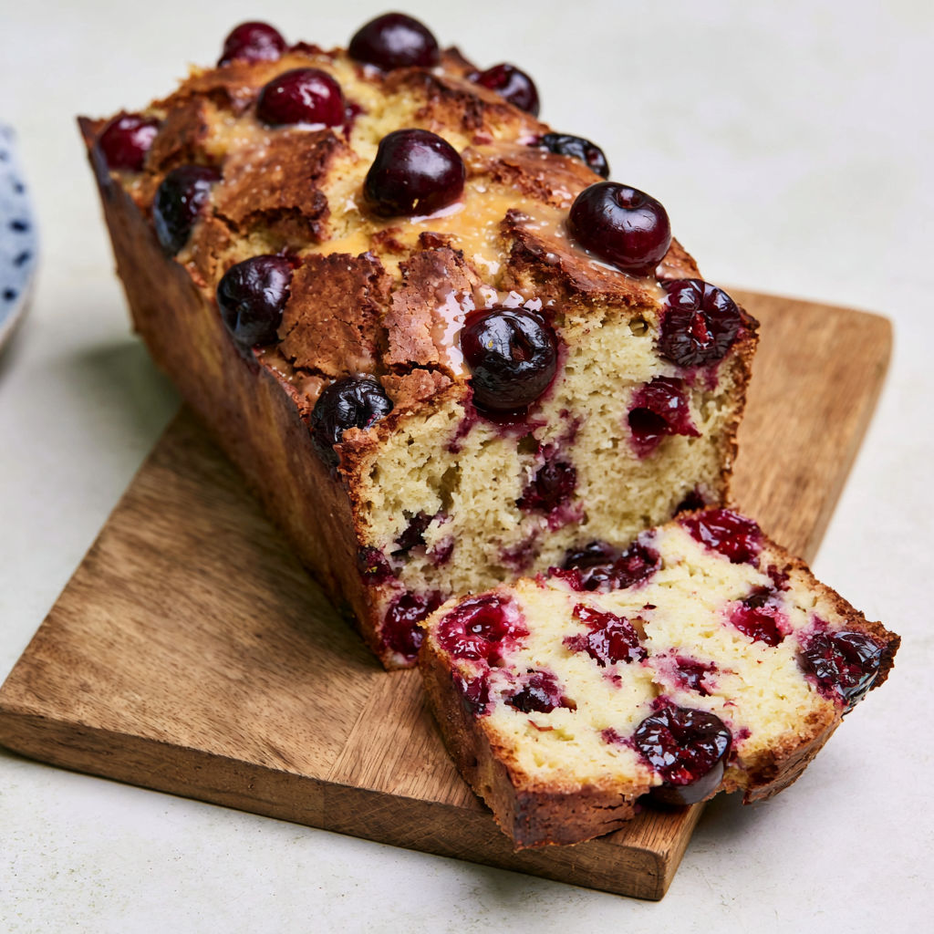 Le cake aux cerises parfumé au kirsch qui fond dans la bouche.