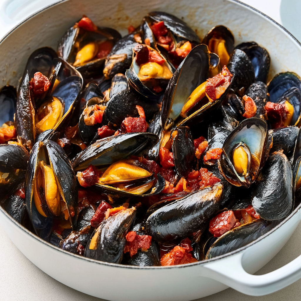 Un plat de moules farcies au chorizo.