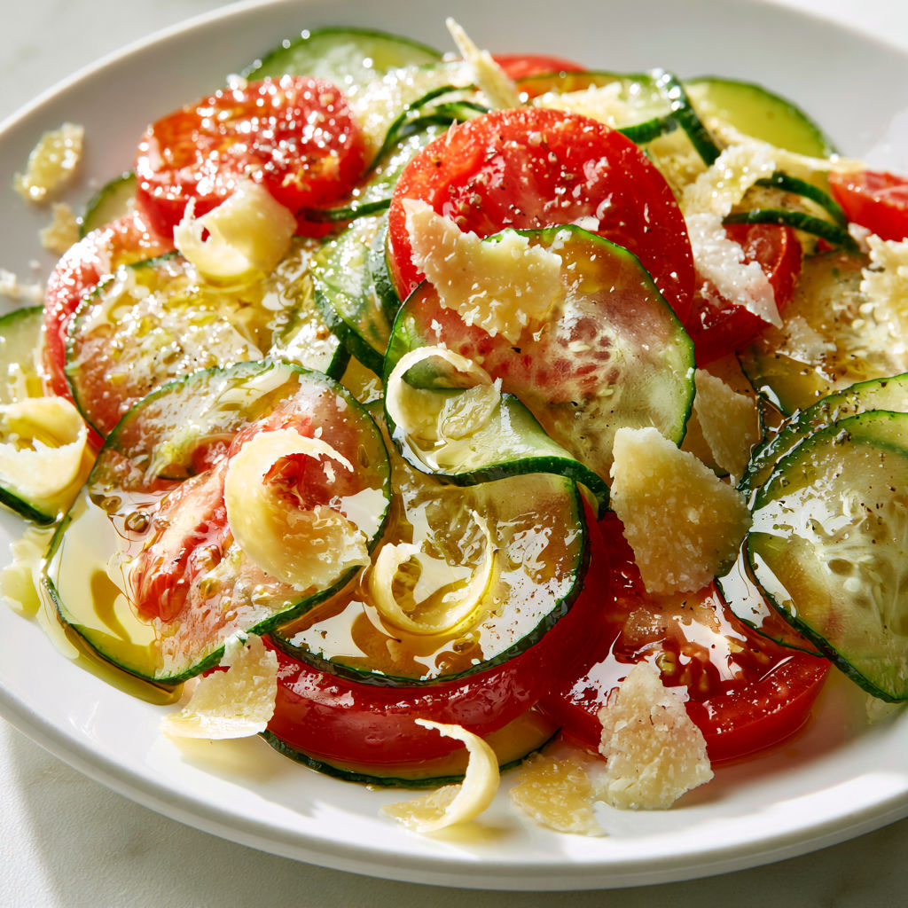 Carpaccio de courgettes, tomates et parmesan : l'entrée fraîche et légère de l'été.