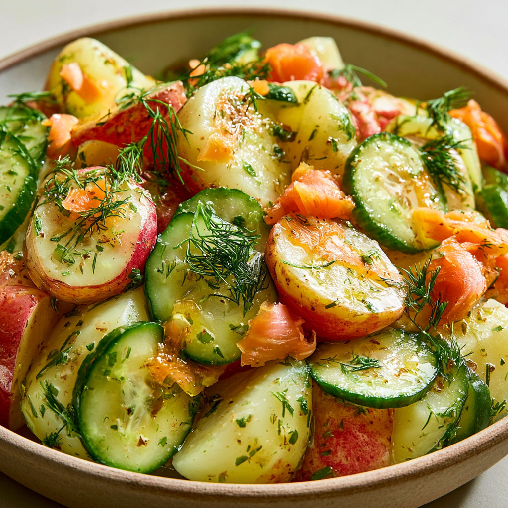 Salade de pommes de terre à la truite fumée.
