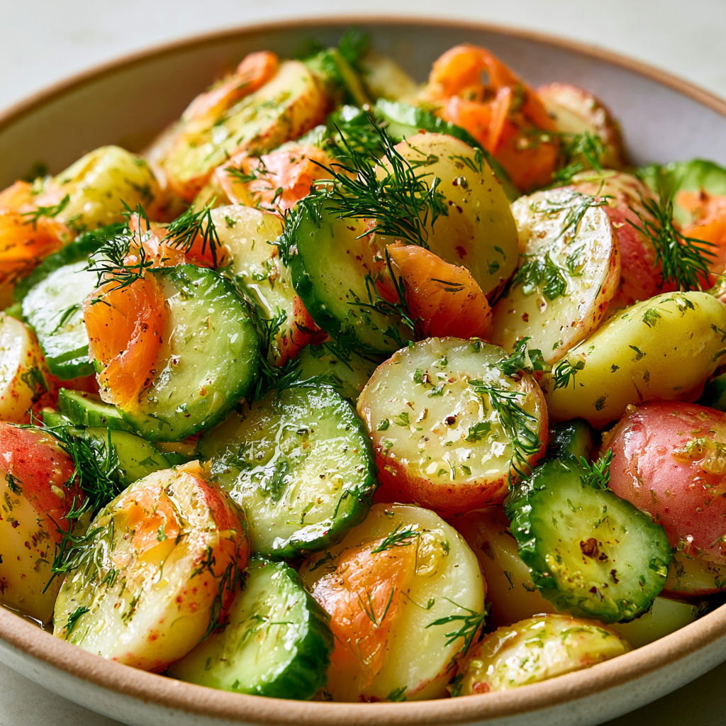 Cette salade de pommes de terre à la truite fumée est idéale pour un déjeuner d'été.