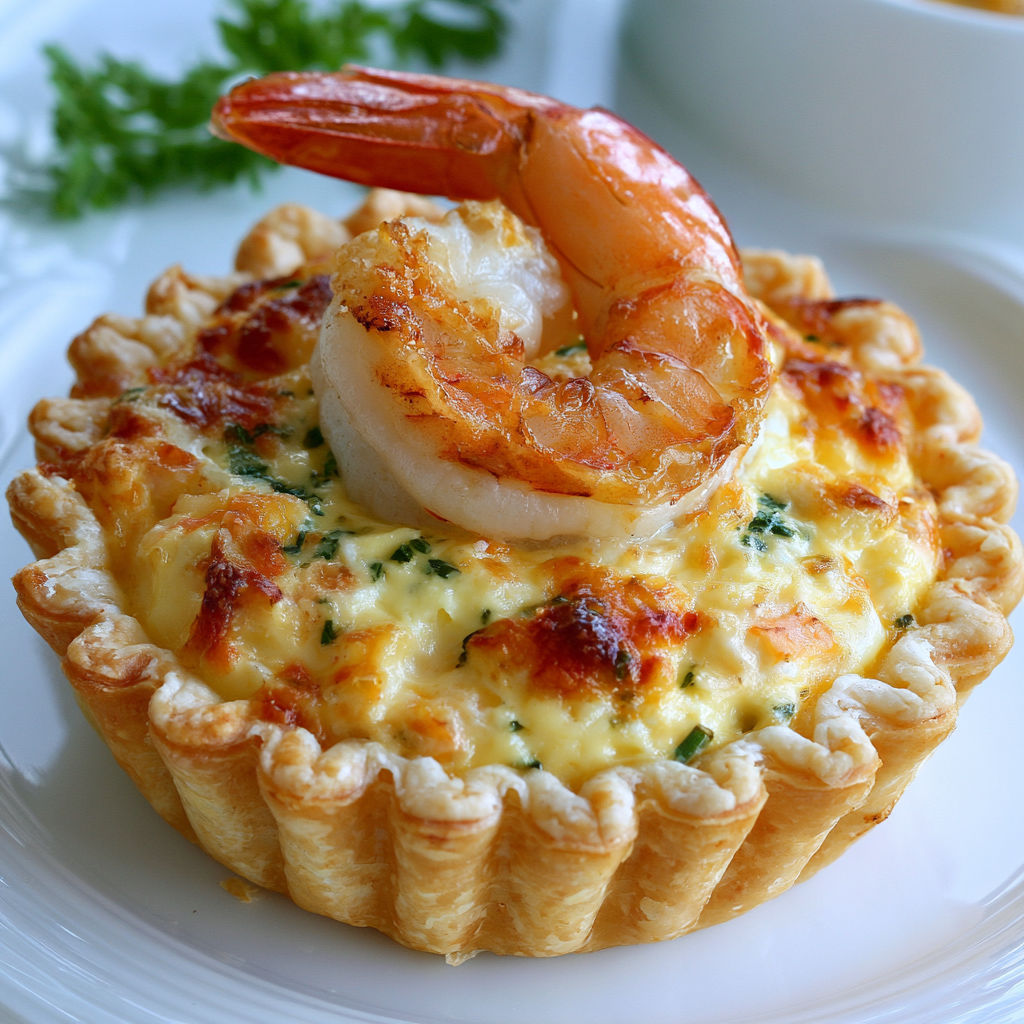 Tartelettes aux crevettes, fromage et ciboulette.