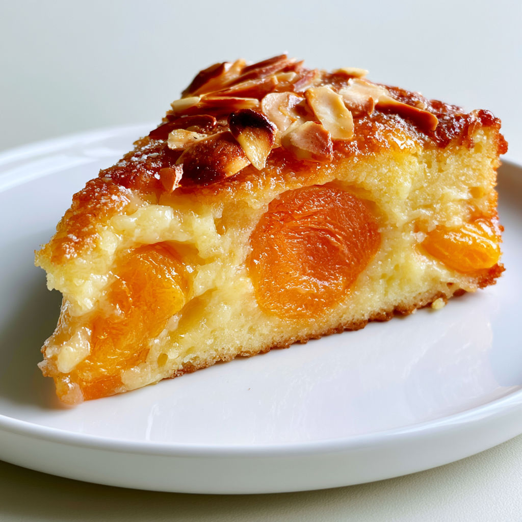 Fondant aux abricots et aux amandes effilées, moelleux et parfumé.