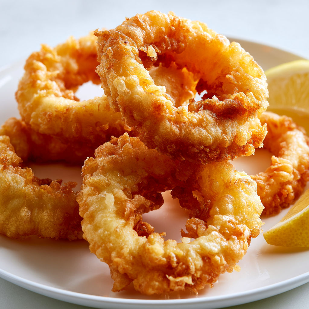Beignets de calamars maison, dorés et croustillants.