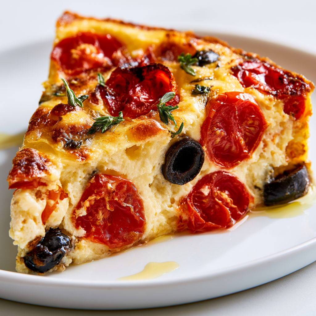 Une pièce de quiche salée avec des tomates et des olives, qui fait sensation tout l'été.