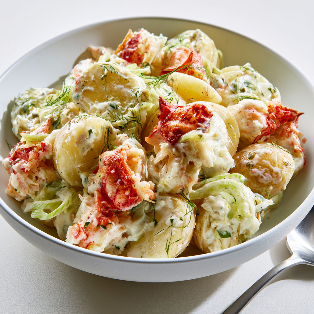 Salade de pommes de terre au crabe et fenouil croquant.