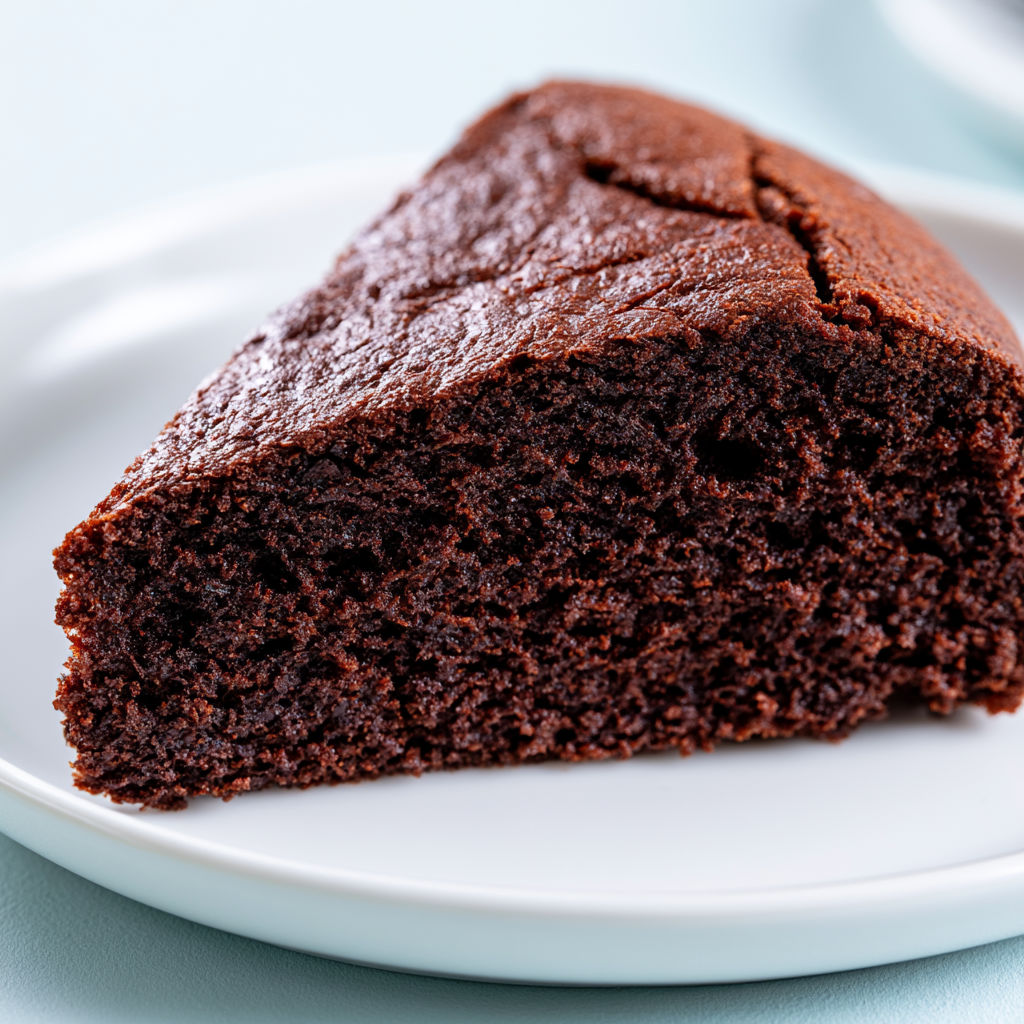 Une tranche de Gâteau au chocolat facile sans œufs, ultra fondant.
